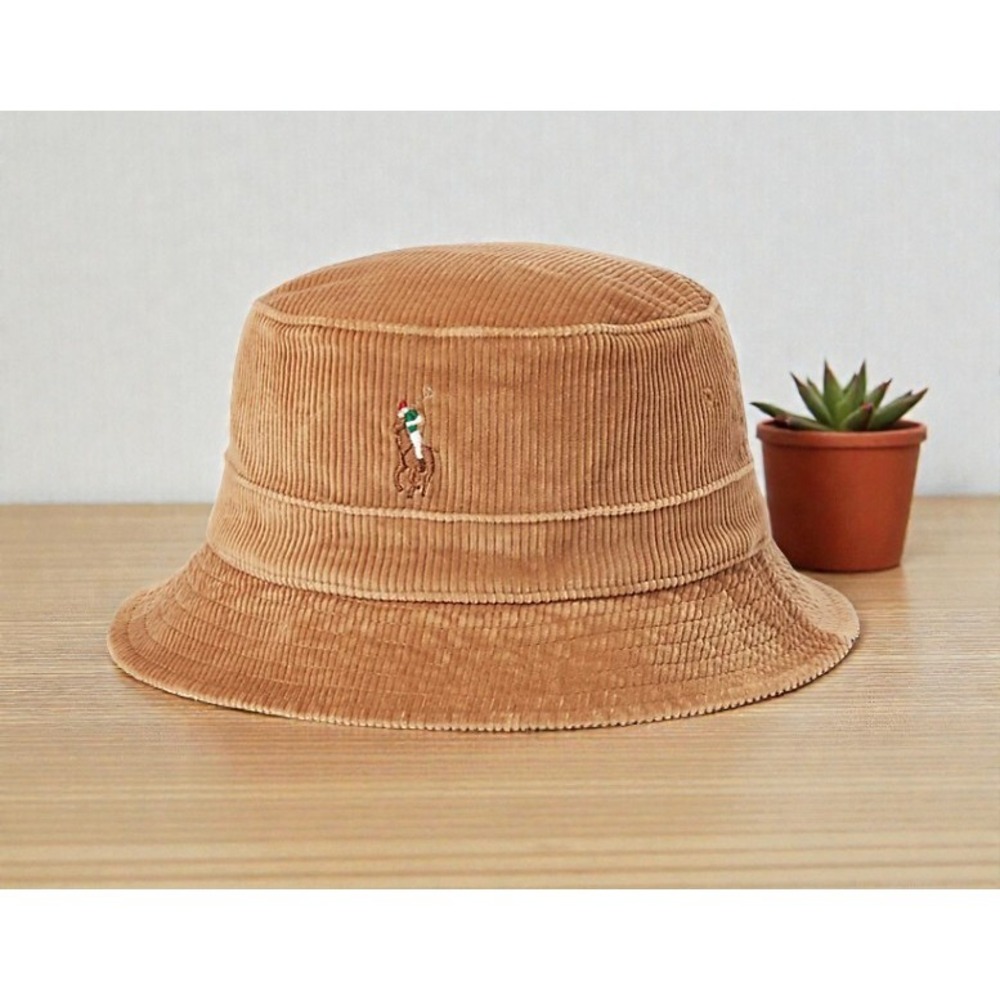 Polo Ralph Lauren Men's Corduroy Bucket Hat Tan Embroidered Pony S/M NEW